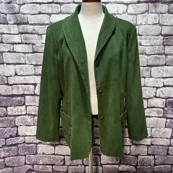 Susan Graver Green Button Down Long Sleeve Jacket Size L - Picture 1 of 9